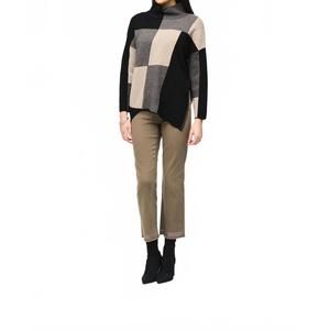 NEW JOSEPH RIBKOFF color block jacquard pullover in taupe/black